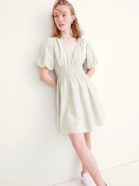 Madewell Sophia Mini Dress Sunfaded Mint Puff-Sleeve Smocked Waist Dress